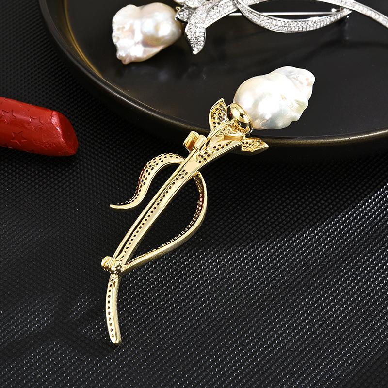 Heavy Industry Baroque Freshwater Pearl Brooch Alien Irregular Delicate Pin Tulip Rose Corsage