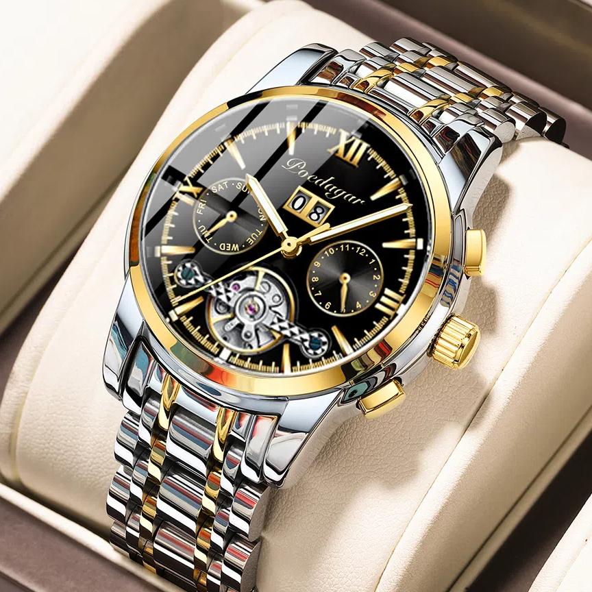 Automatic Mechanical Man Wristwatch Hollow Tourbillon Stainless Steel Men Watch Waterproof Luminous Date Men's Watches