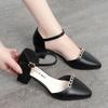 Fashion Summer Fashion Elegant Beautiful Office Thick Heel Shoes Women Cute Sweet Black Soft Sole Pumps Rhinestone Sandals Temperament