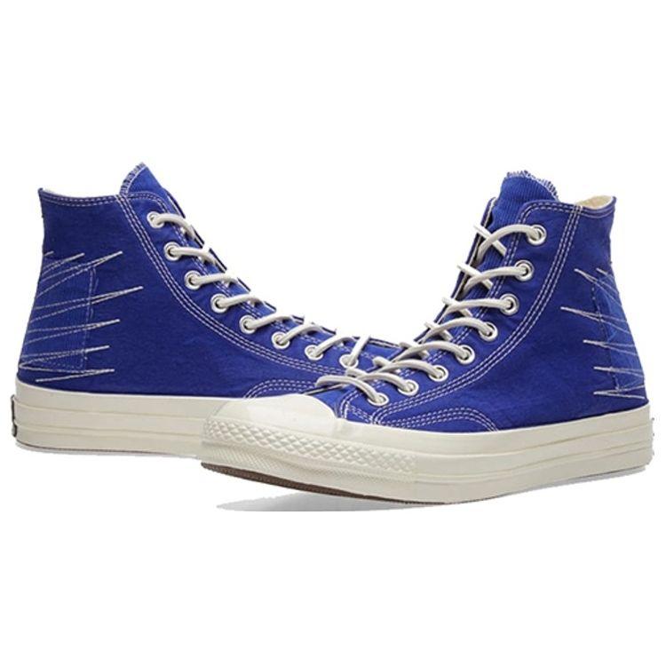 Converse 1970-е Chuck Hi QS Потертые нашивки Высокие парусиновые кеды Унисекс Синие 158604C