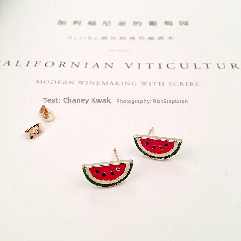 E924 Модные корейские серьги: Клубника, арбуз, божья коровка, красный дизайн с каплями масла для женщин