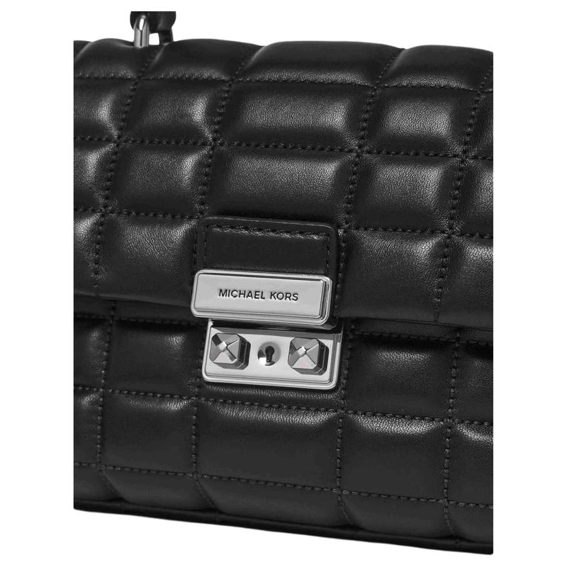 MICHAEL KORS Tribeca Silver Buckle Quilted Sheepskin Crossbody Tote Mini Women's Black