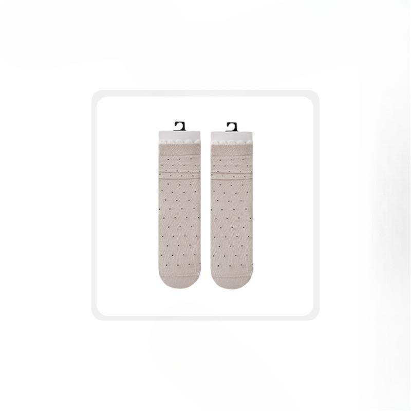 Женские весенне-осенние тонкие носки-трубы из хлопка с кружевом и принтом в горошек