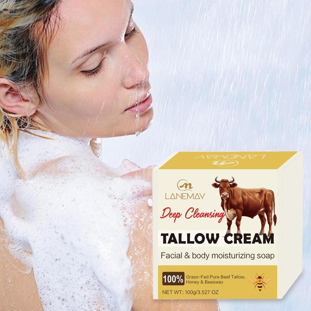 Мыло Tallow Cream Soap - глубоко очищающее увлажняющее мыло для лица и тела, питает сухую кожу, сохраняет увлажненность - подходит для всех типов кожи, 100 г