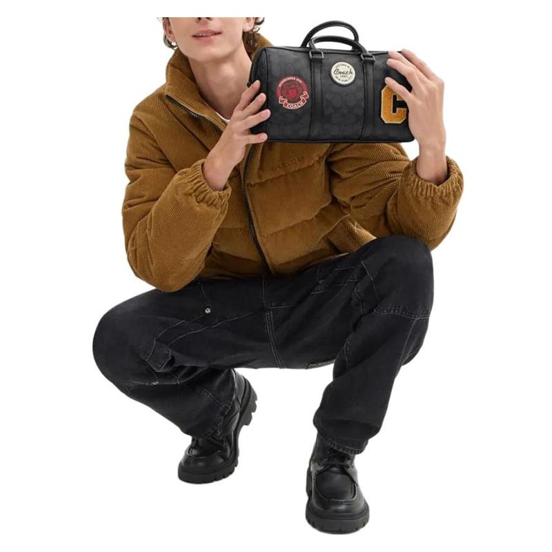 Coach Venturer 27 Сумка-бостон с принтом логотипа бренда, на молнии, из искусственной кожи, с плечевым ремнем, кросс-боди, большая, мужская, серо-черная