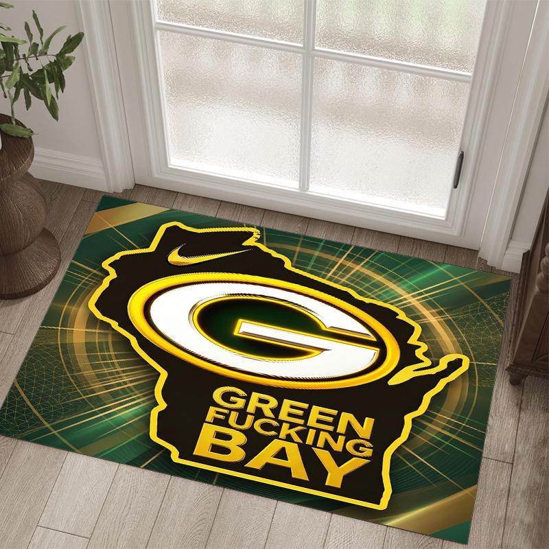 Green Bay Packers Design Crystal Velvet Carpet Cozy Non?Slip Printed Rug For Bedroom Living Room Entrance