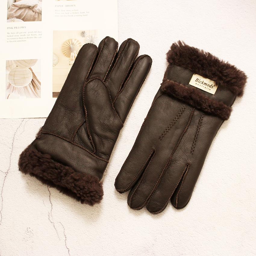 Winter Warm Sheepskin Fur Gloves Men's Thickened Windproof and Cold-Proof Outdoor Riding Sheep Leather Wool Finger Gloves