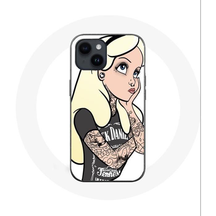 Coque pour Iphone 14 Plus - Maniacase - Alice Princesse tatouée - Souple - Noir - Femme