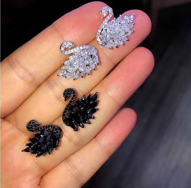 1 пара новых дизайнерских сережек-лебедей из белого/черного золота с кубическим цирконием