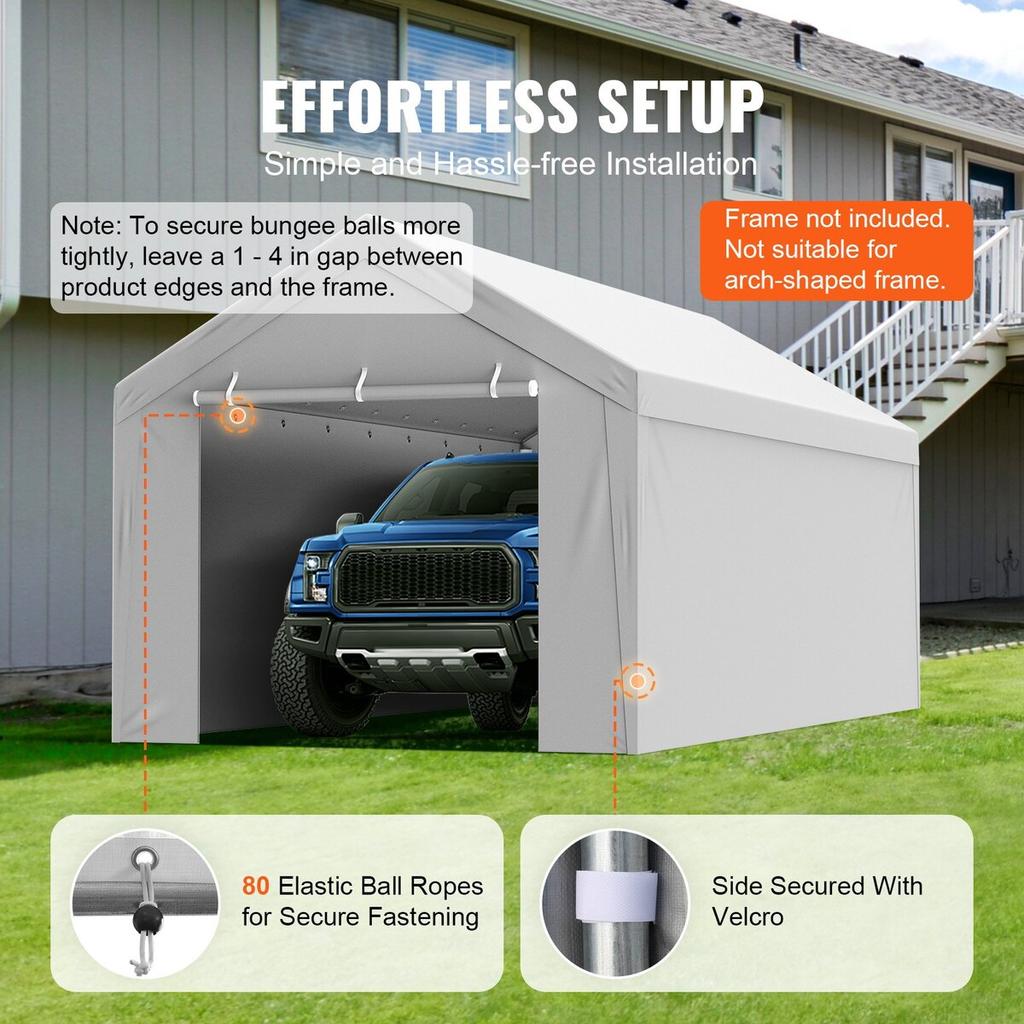 Carport Replacement Canopy Cover Top + Side Wall 6000 x 3000 mm, Garage Tent Shelter Tarp Heavy-Duty Waterproof & UV Protected, Easy Installation with