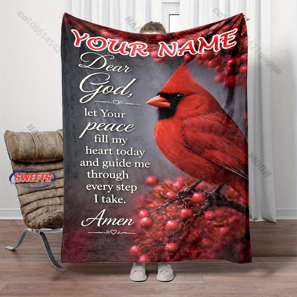 Personalized Custom Name, Red Cardinal Bird Religious Prayer Text Print Blanket,Sofa Bed Blanket,Inspirational Christian Gift