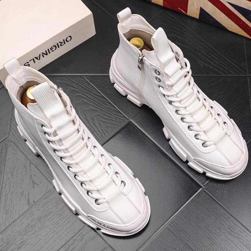 Высококачественная мужская повседневная обувь Кожаные кроссовки на платформе Кожаный тренд Высокие ботинки на молнии Zapatos Hombre b8