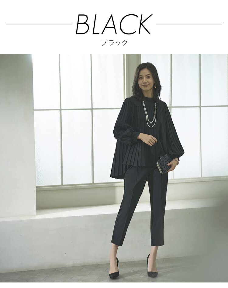 Louet плиссированные расклешенные топы брючный костюм костюм для мам брючный костюм церемониальный костюм повседневный формальный большой размер комплект с длинным рукавом для поездок на работу деловой офис 4L черный [Louis