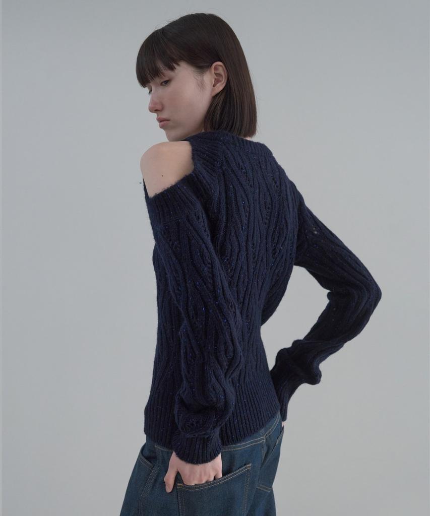 Dito Shoulder Cut-Out Cable Pullover [Navy]