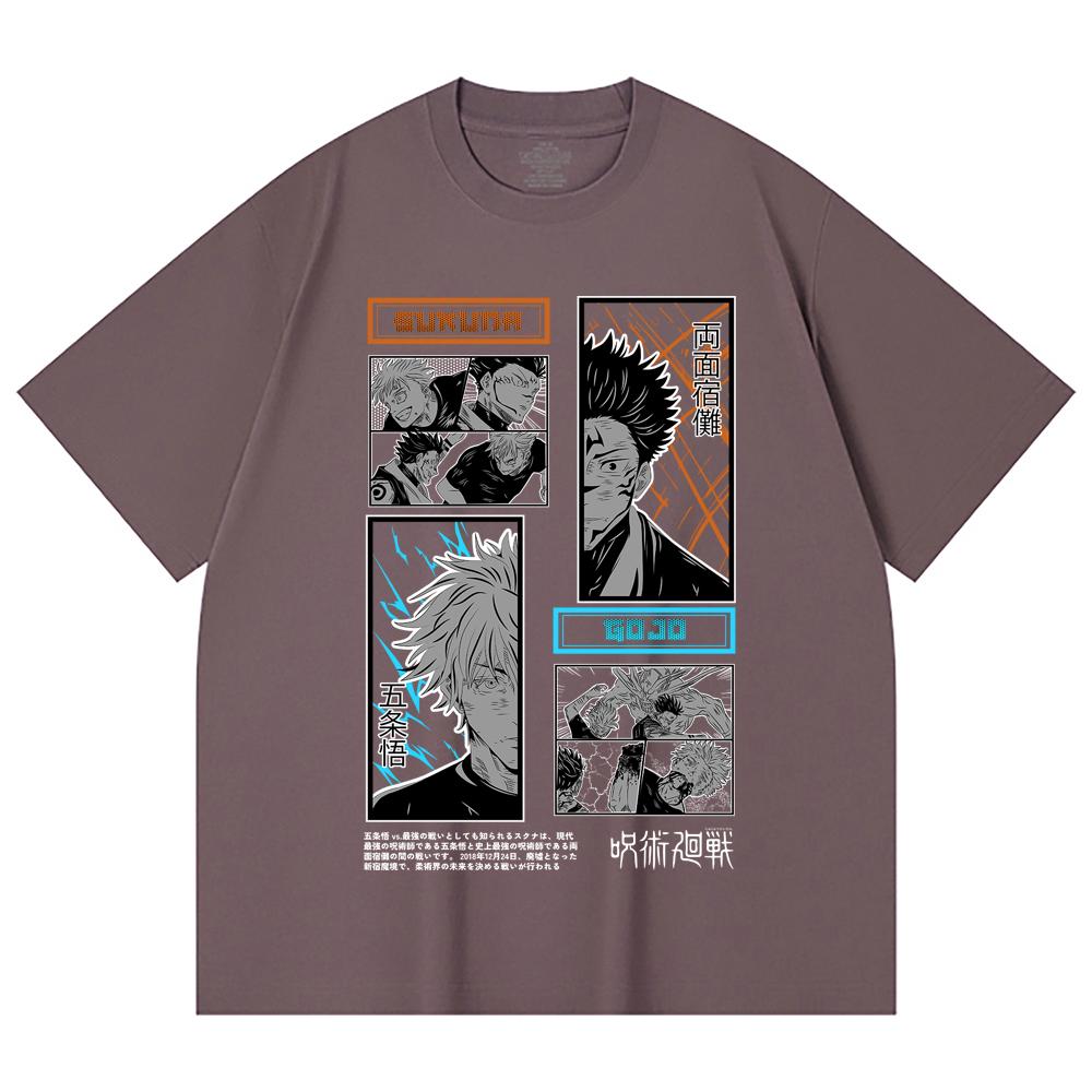 230 г/м² 100% хлопок Jujutsu Kaisen V33 Годжо Сукуна Принт Унисекс Плотная хлопковая футболка