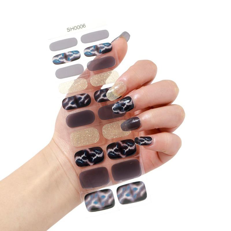 Gel Nail Sticker 20 Nail Semi-curing Lamp Nail Sticker Hardens Waterproof Full Sticker Fluorescent
