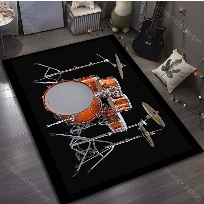 Cool Golden Drum Set Print Carpet for Living Room Bedroom Bedside Sofa Table Floor Mat Home Area Rug Decor Large Size MusicLover