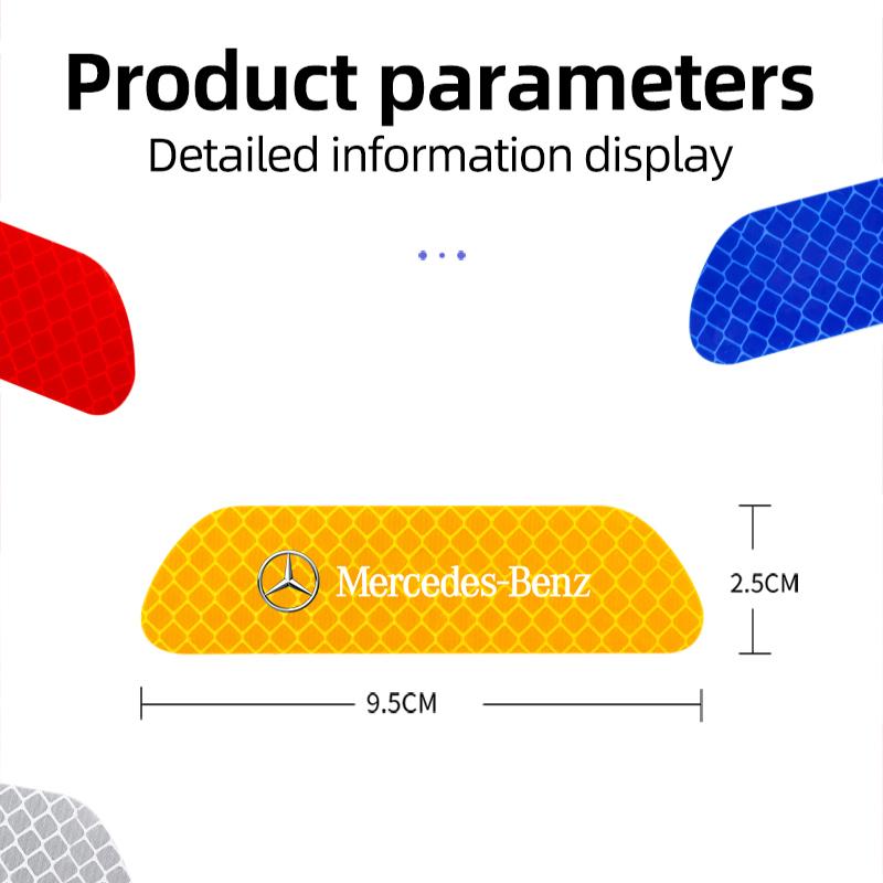 VFO1 4PCS Car Door Reflective Sticker Warning Reflector Sticker Decal Auto Styling For Mercedes benz AMG A B C E G CLA GLK CLASS W221