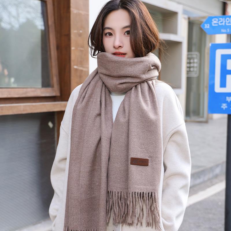 2025 Korean Style Dual-Use Winter Scarf Shawl for Women - Thick Warm Imitation Cashmere, Versatile Neck Warmer for Students.