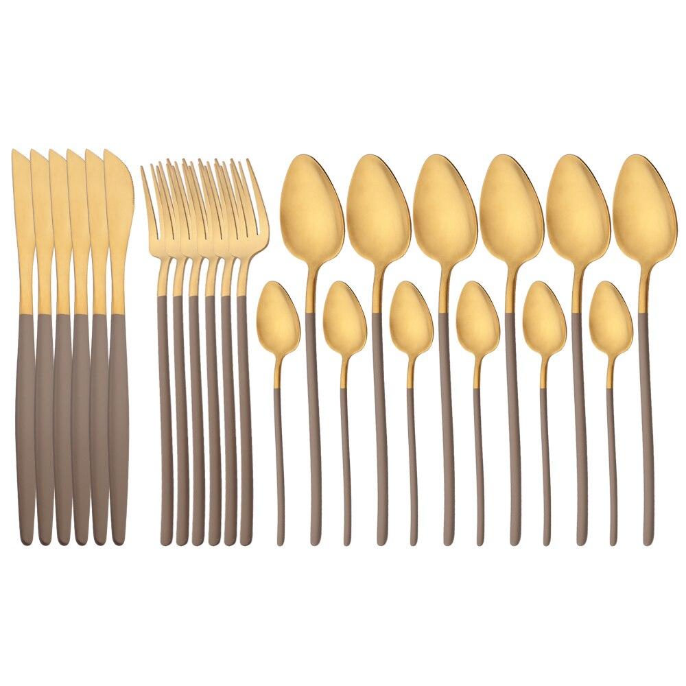 24Pcs Tableware Set for 6 Pink Matte 304 Stainless Steel Dinnerware Set Gold Dinner Cutlery Spoon Fork Knife Western Flatware