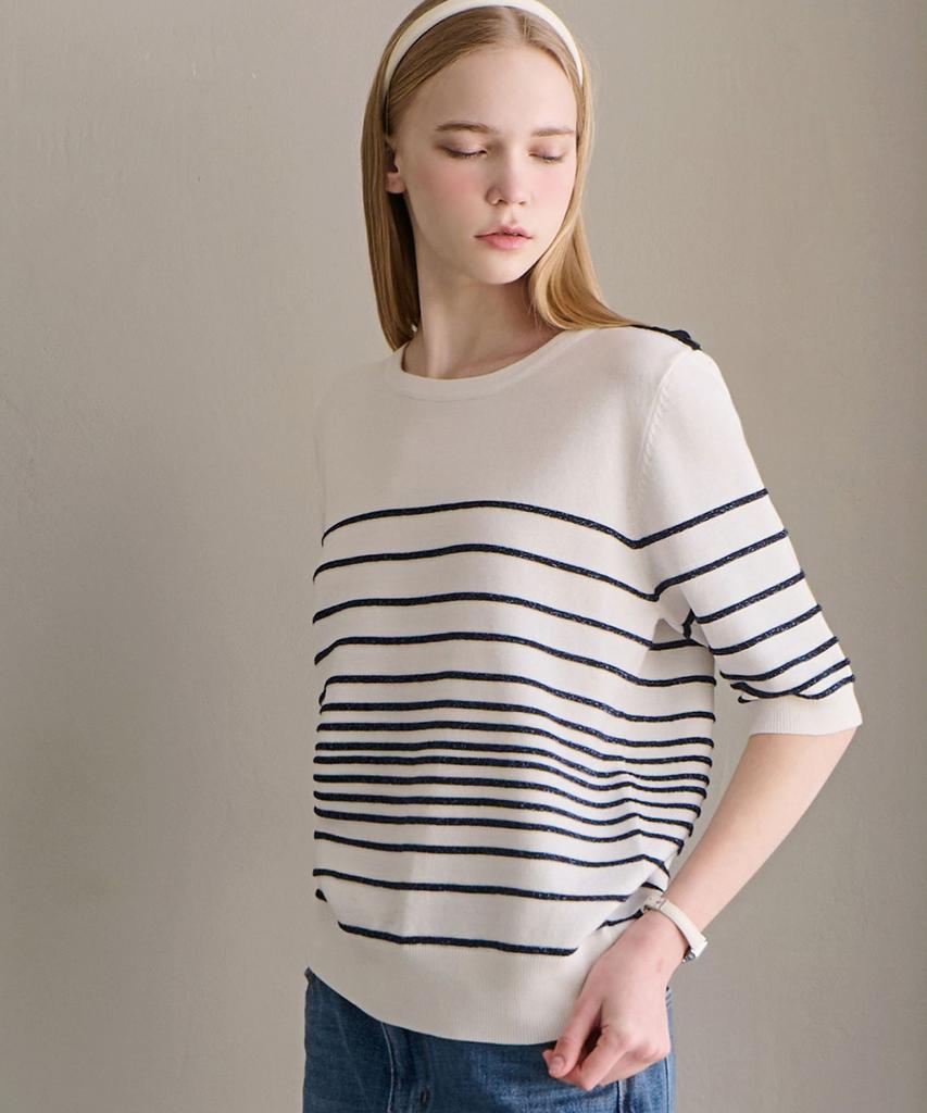 LUSIDA Roy Shoulder Button Stripe Knit_2 Colors