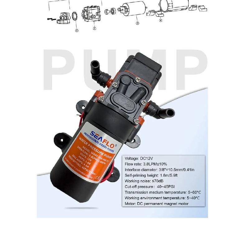 DC12V 40PSI Motorhome Booster Diaphragm Pump Boat Self-priming Pump, High Pressure Cleaning, Irrigation, Beverage Machine