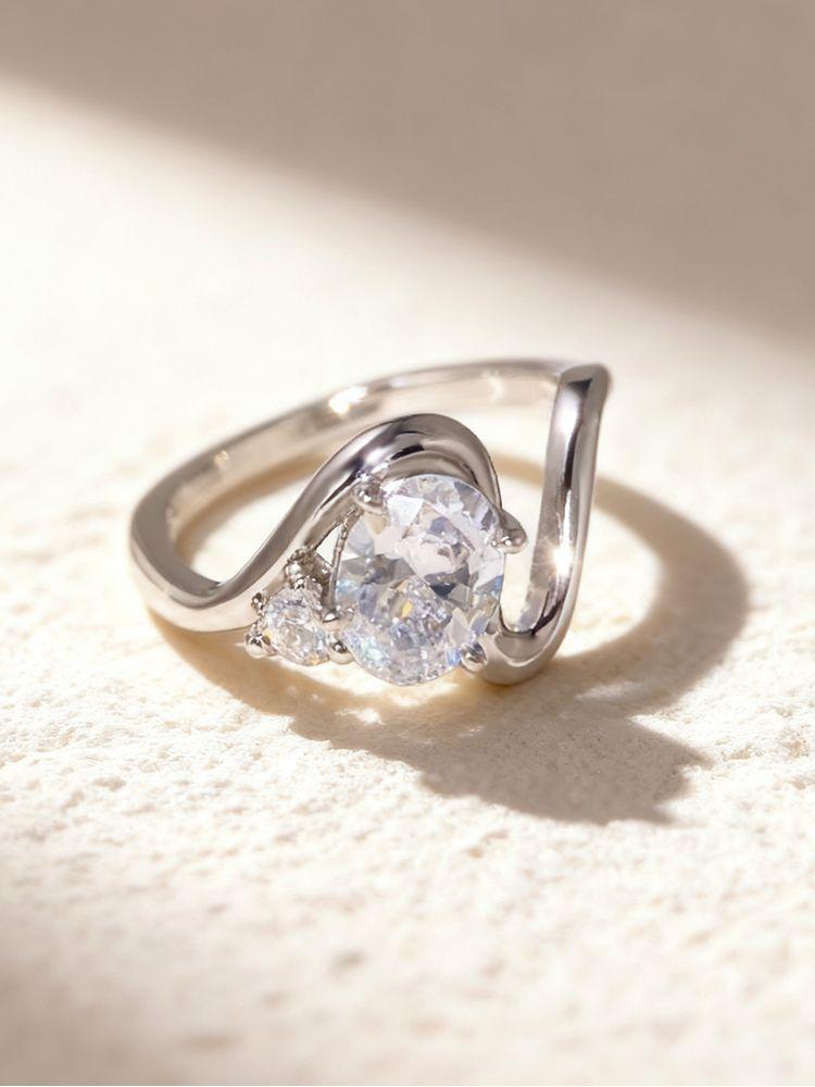 925 Sterling Silver Simple Shiny Wave Fashion Oval Zircon Ring For Women Anniversary Luxury High Quality Fine Jewelry Gifts