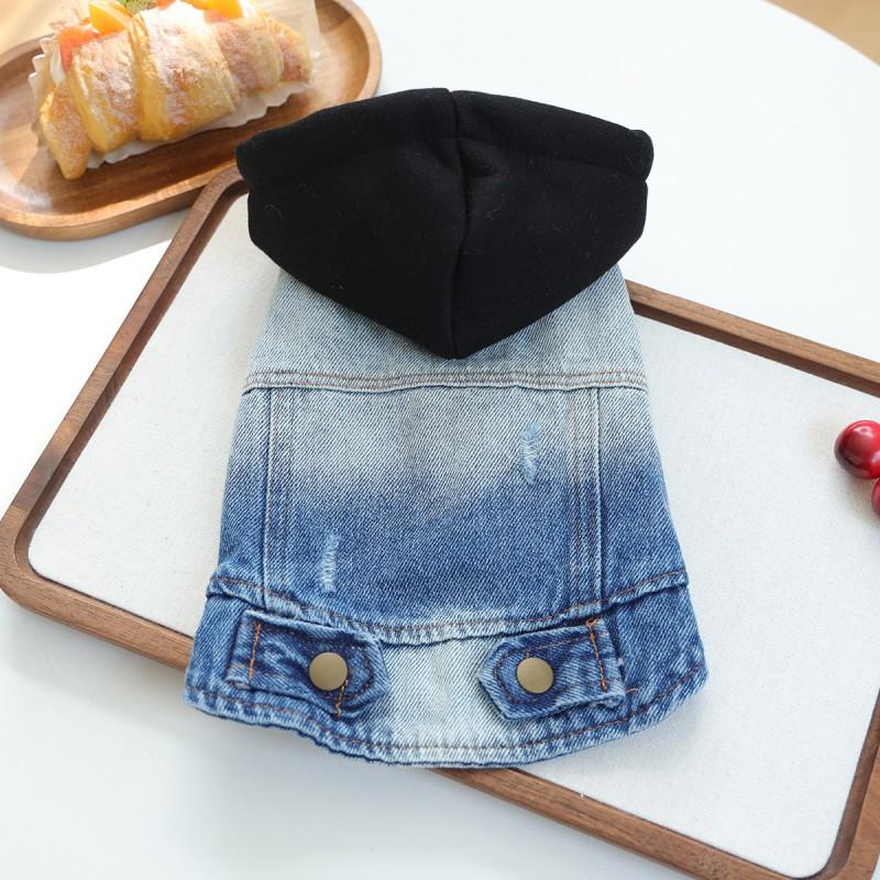 Pet Denim Vest With Gradient Hooded Design Maltese Cats Casual Wear XS To XL