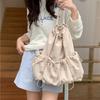 Versatile Backpack Large Capacity Pleated Commuter Schoolbag Female High School Simple Casual Nylon Drawstring Backpack