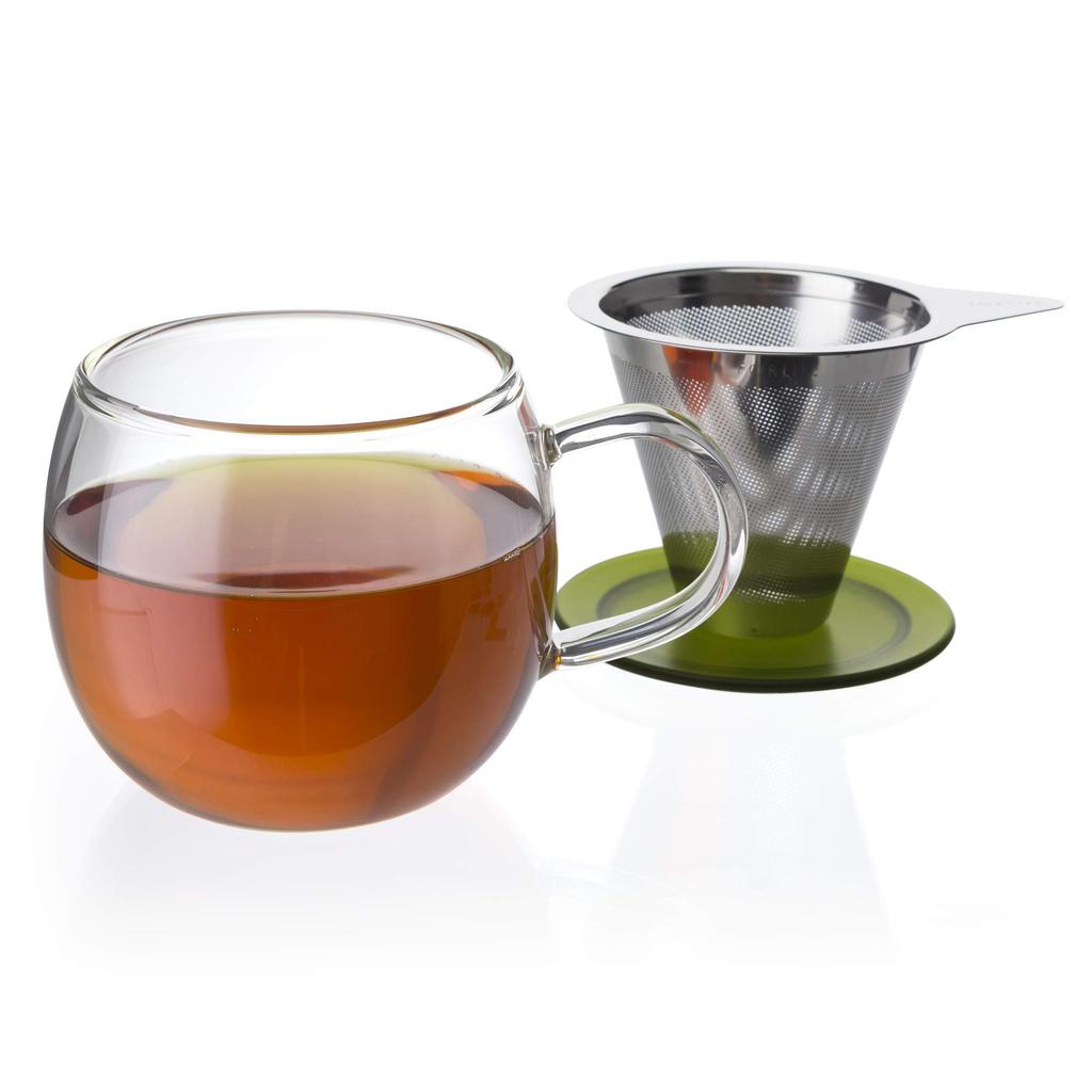 For Life Lucidity Glass 355ml Tea Strainer and Green 832 Brew-in Cup, (with Lid), Tea,