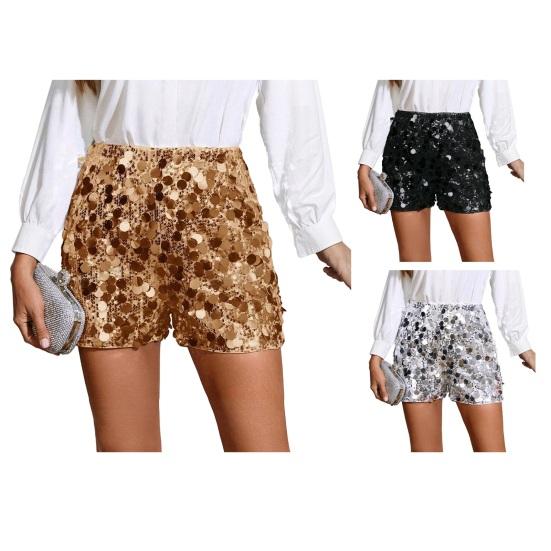 Шорты с пайетками Yousheng для женщин, эластичная талии, прямые штанины, блестящие мини-шорты для вечеринок, высокая талия, блестящие наряды для ночного клуба