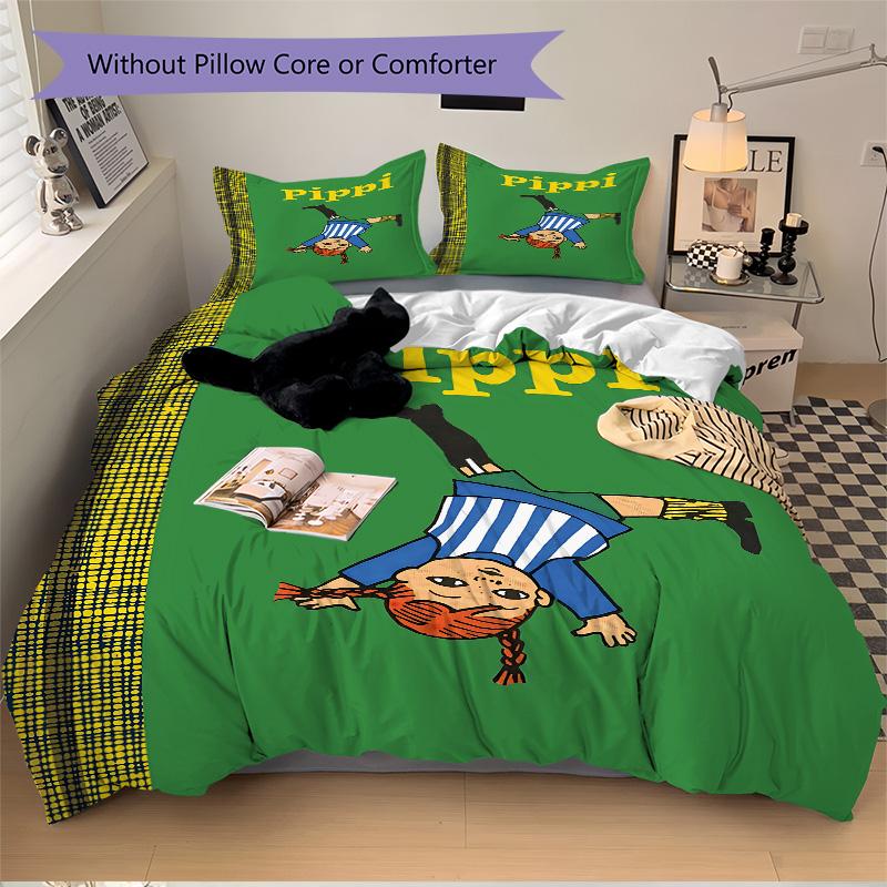 Pippi Adventures Print 3Pcs Bedding Setduvet Cover With 2 Bedropillowcase Home Birthday Gift