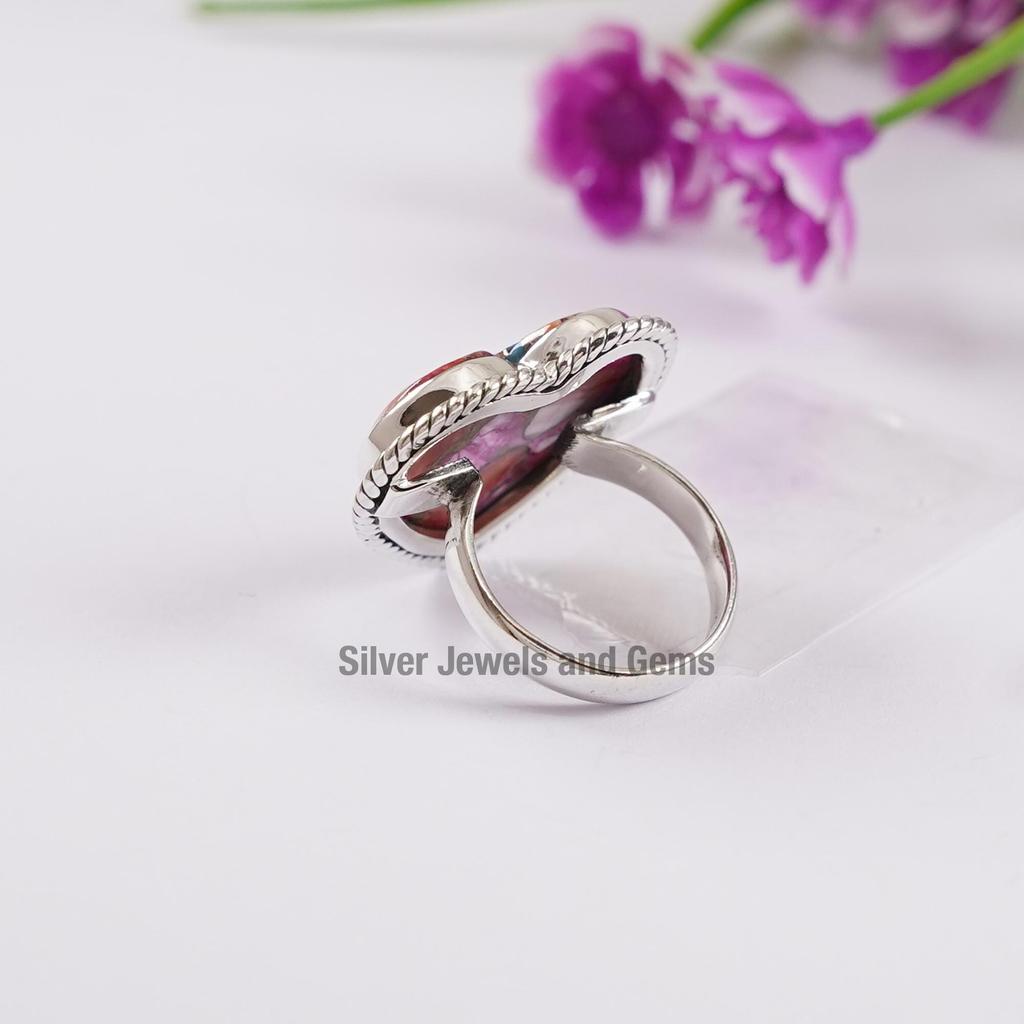 Handmade Heart Dahlia Copper Turquoise Ring, 925 Sterling Silver, December Birthstone