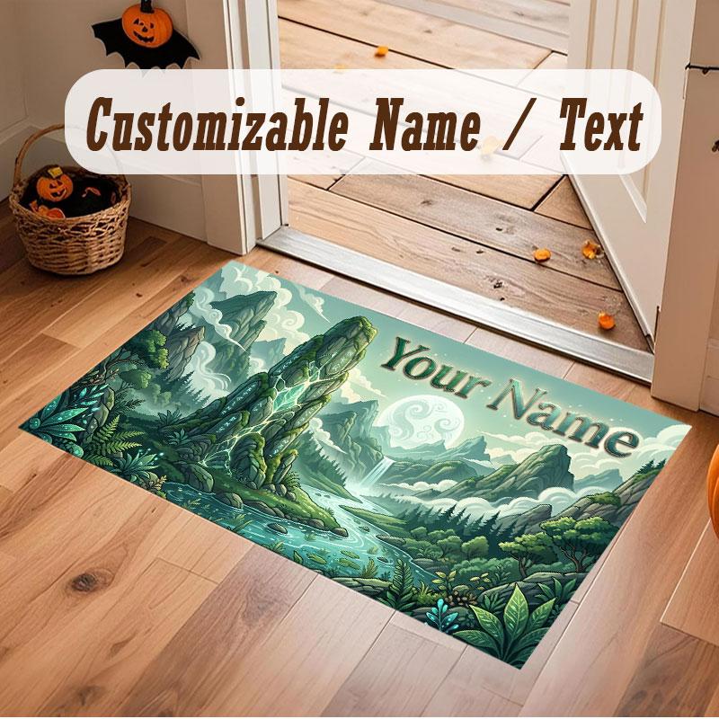 Mushroom Forest Theme Crystal Velvet Floor Rug Personalized Custom Name Text Warm Carpet Home Decoration