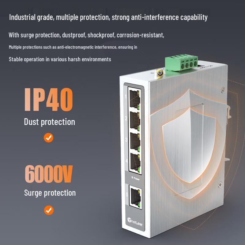 netLINK Industrial 5-Port 100Mbps DIN Rail Ethernet Switch