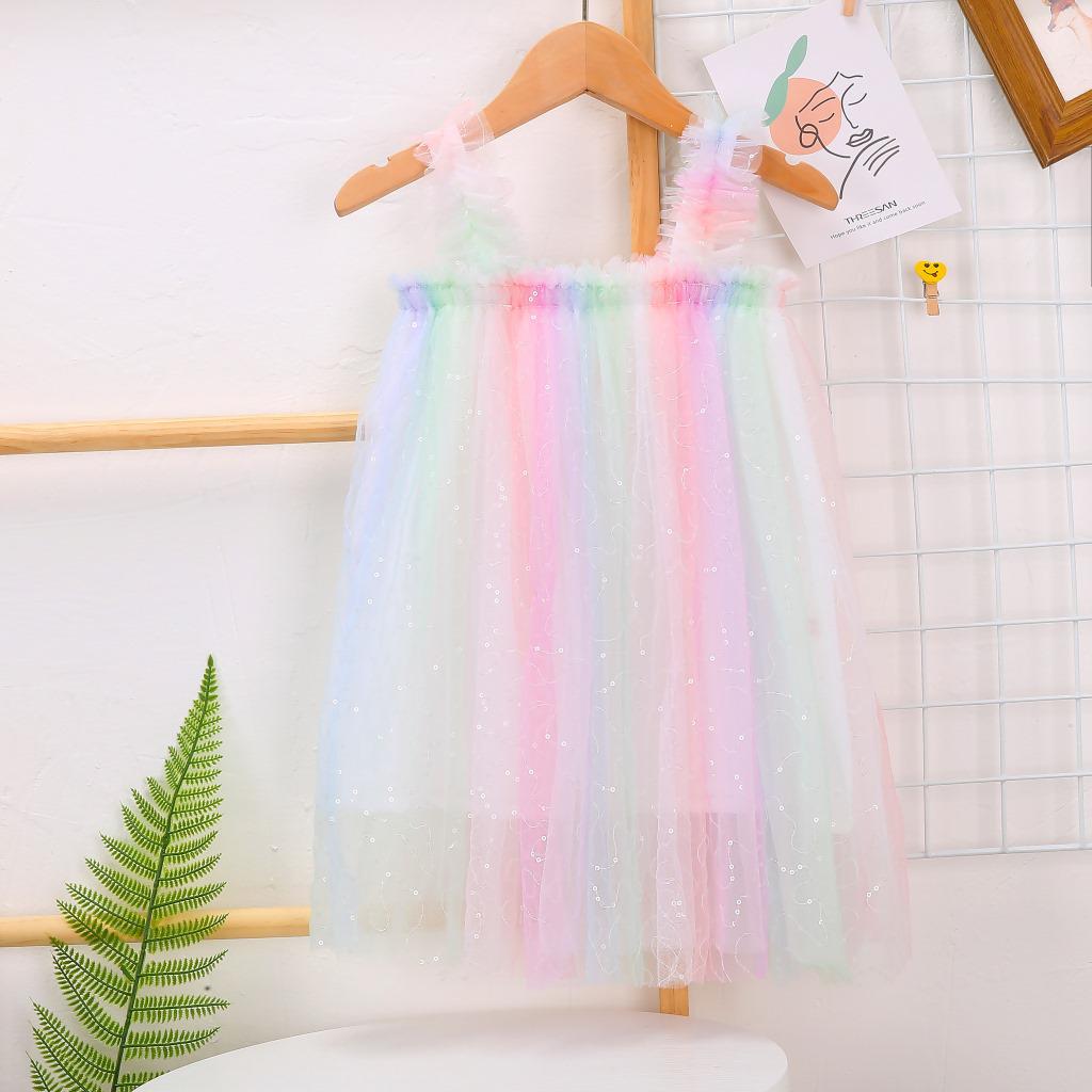 New Girls' Summer Rainbow Mesh Princess Dress & Tutu Skirt
