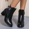 Мода 2024 Женские ботинки на молнии с металлической отделкой Женские ботинки на квадратном каблуке Однотонные Теплые с острым носком Модные ботинки Женские ботинки на платформе Удобные ботинки