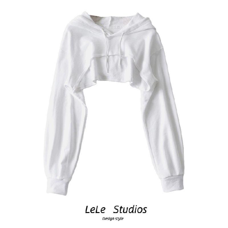Женская толстовка с капюшоном, ранняя осень, новинка Ins Personality Irregular, ультракороткий топ с длинными рукавами