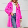 Women's Autumn And Winter Lapel Solid Color Cardigan Coat Plush Long Jacket Coat