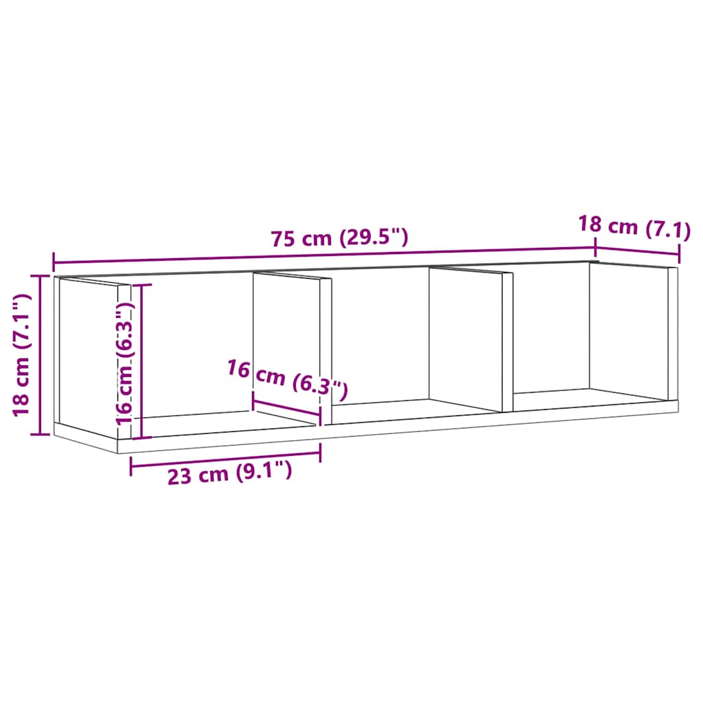 CD Wall Shelf Artisan Oak 75 x 18 x 18 cm Particleboard