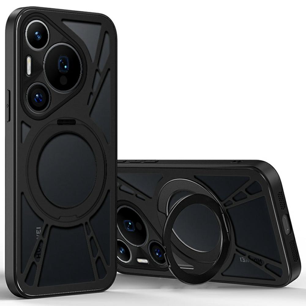 Чехол для Huawei Pura 70 с магнитной подставкой, полый для отвода тепла, силиконовый + ПК + металлический бампер, чехол для телефона