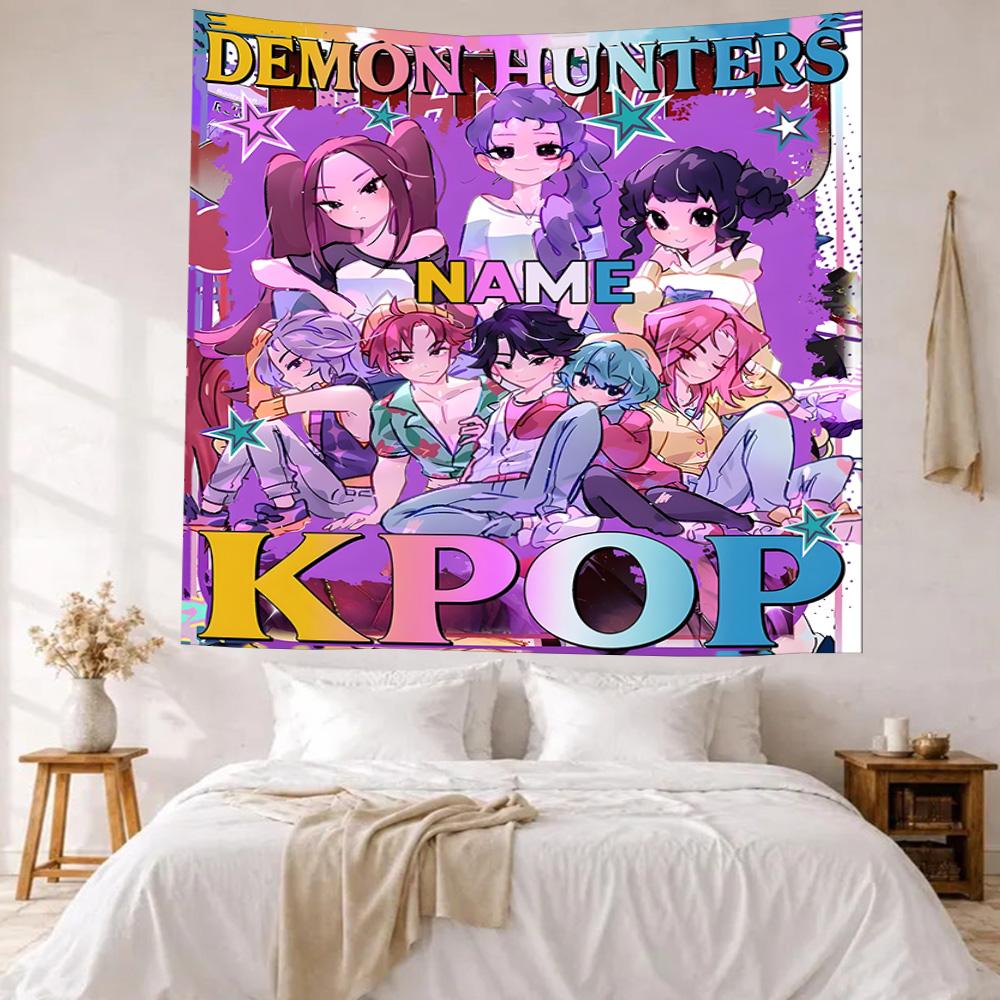 Kpop Demon Hunters Custom Your Name Wall Decor Tapestry Art For Pet Memorial Birthdaywedding Party Backdrop Family Gift