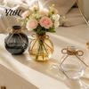Transparent Resin Vase for Table Clear Round Vase, Sphere Flower Pot with Jute Decorative Vessel Green Plants Bow, Modern Plastic Planter Hydroponic