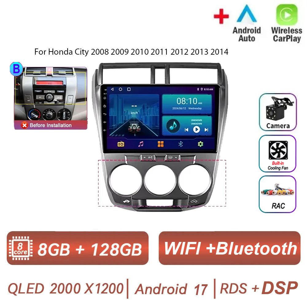 Autoradio pour Honda City 2008 2009 2010 2011 2012 2013 2014 Android 17 Carplay Lecteur Multimédia Auto Stéréo 2din Unité Principale WIFI