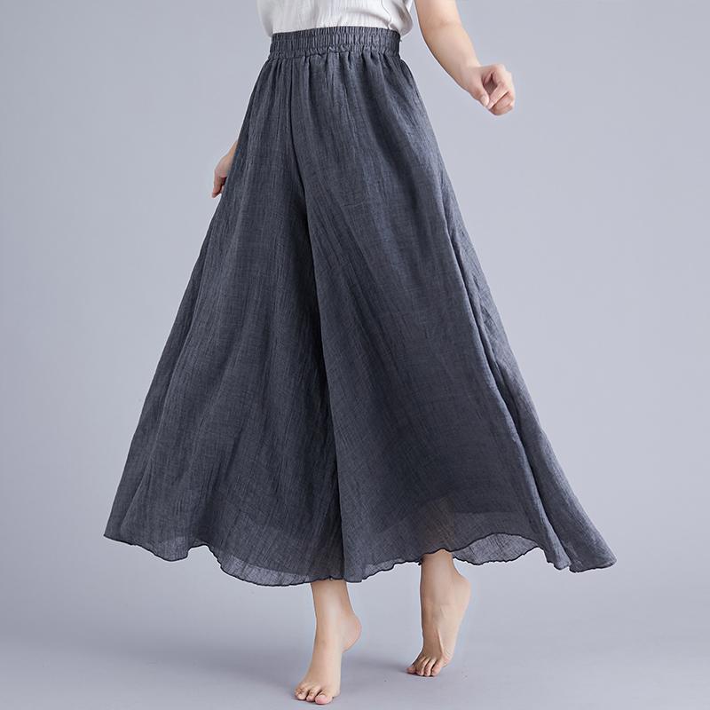 Artistic Cotton Wide Leg Pants for Women's Summer Loose and Casual Solid Color Big Swing High Waist Retro Yoga Pants Skirt