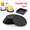 7pcs Non-slip Silicone Drinking Coaster Set Holder Cup Coaster Mat Set Black Round Silicone Mat Home Office Table Decor Cup Pad