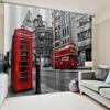 Modern London Curtains Retro Telephone Booth Traditional Local Cultural Icon Print Curtain for Living Room Bedroom Window Drapes