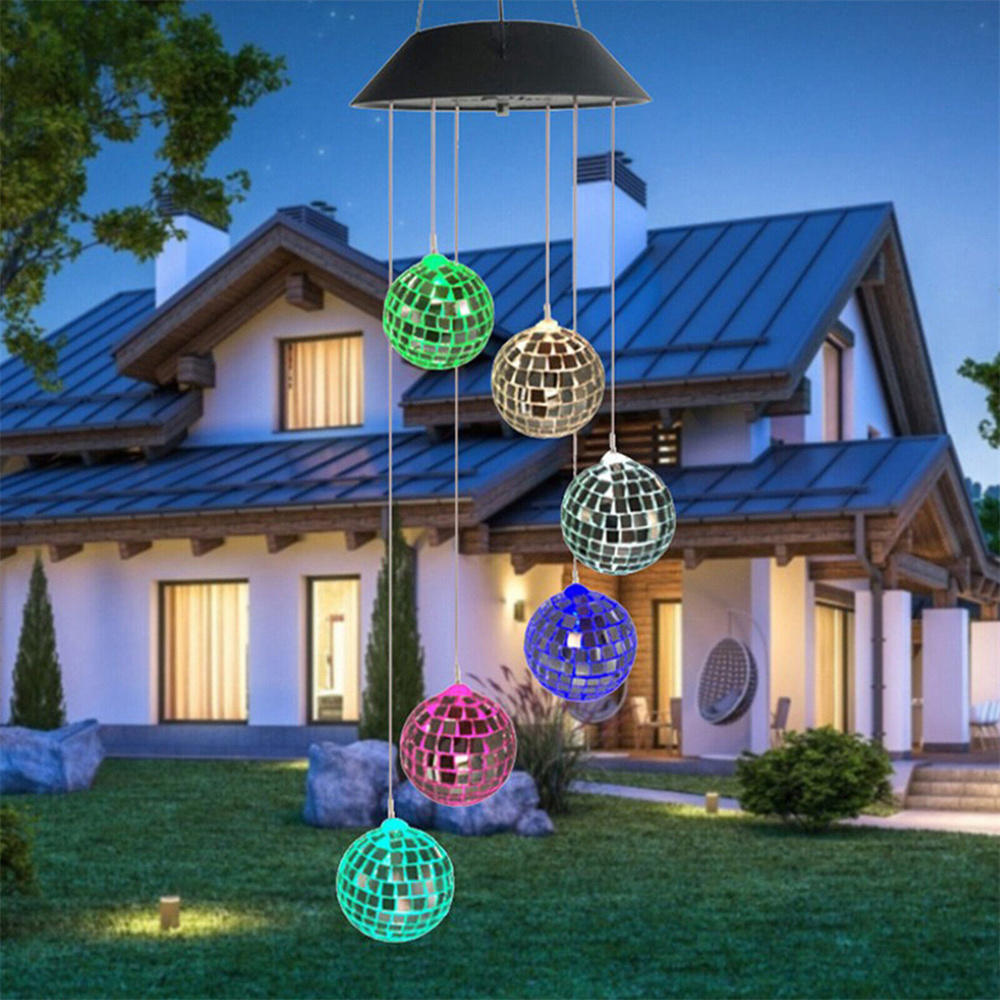 Color-Changing Disco Mirror Ball Lamp Solar Powered Wind Chime Mobile Hanging Light for Garden Landscape Pathway Festival Decor