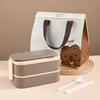 2 Layer 304 Stainless Steel Lunch Box with Tableware and Storage Bag Divided Food Container Rectangular Microwavable Picnic Box