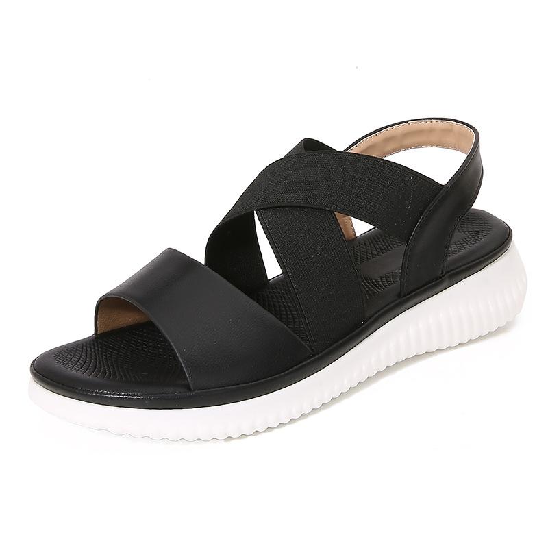 New Bohemian Style Striped Elastic Elastic Band with Flat Bottom Women's Sandals